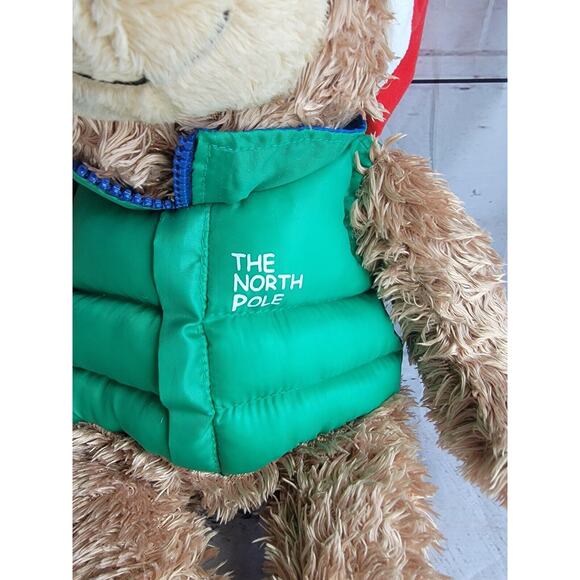 Hallmark North Pole Teddy Bear Green Puffy Vest Jacket Santa Hat Christmas - Picture 3 of 8